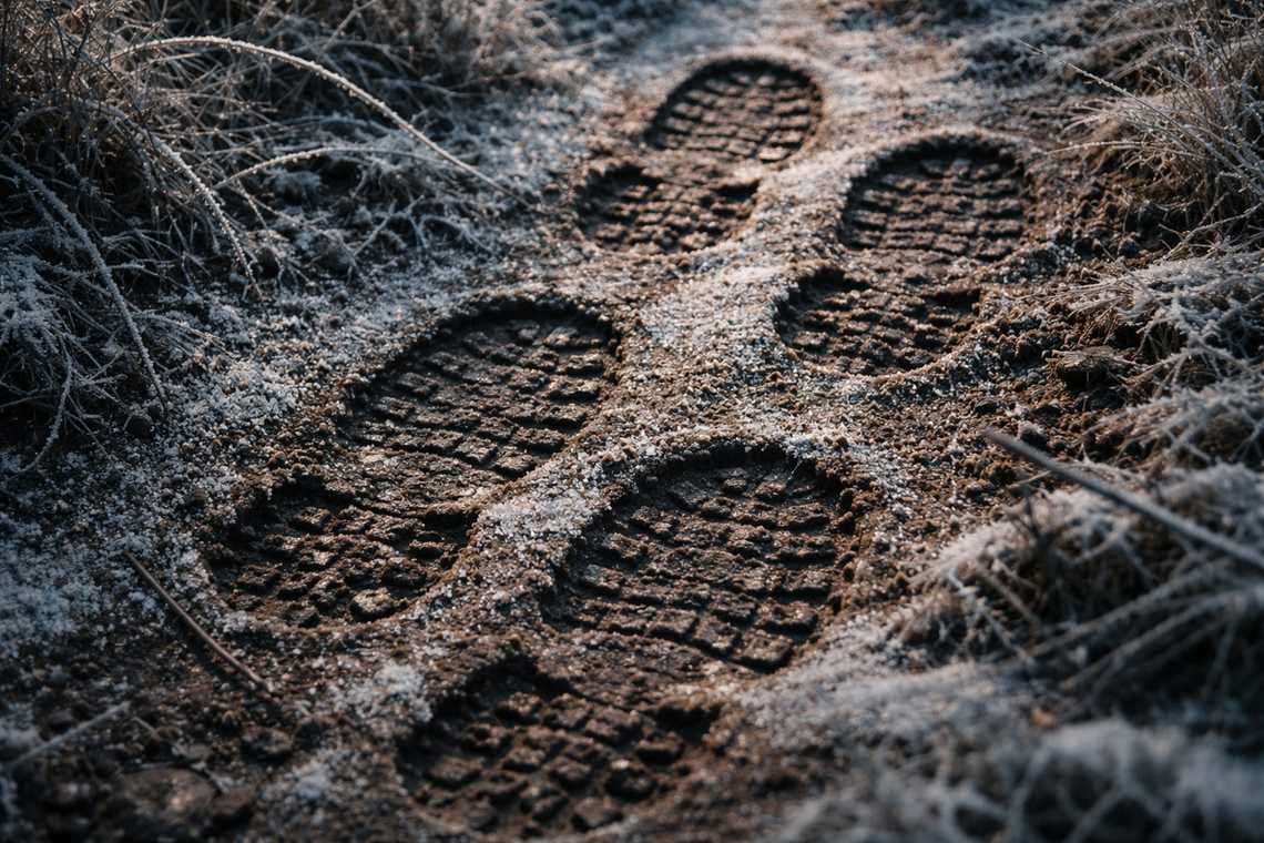 Military boot tracks in the frost