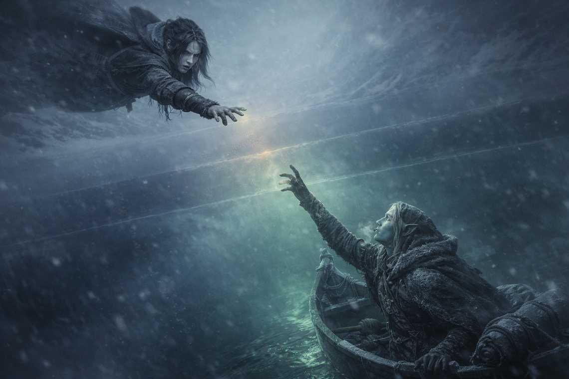 The vast, incomprehensible distance between the two worlds, separated by an invisible barrier