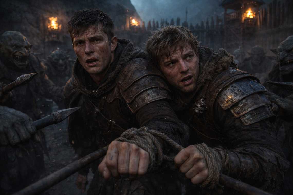 Varian y Garrick llegan a la empalizada de la fortaleza de Grukmar