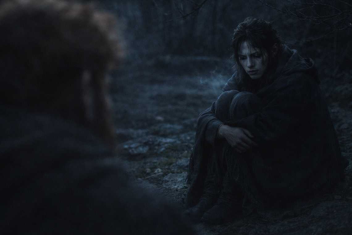 Maris sitting alone with a vacant stare