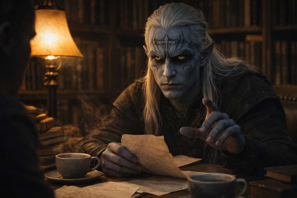 Zaelar offers an explanation over tea