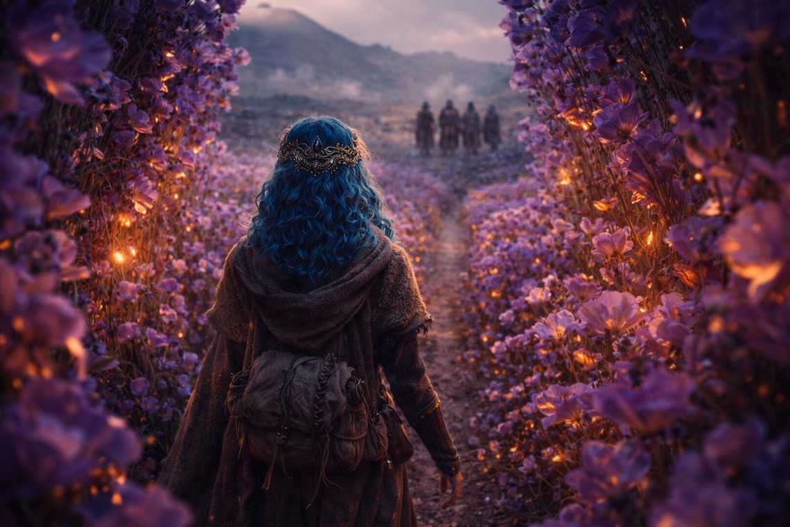 Nyxara leaving through the flowers