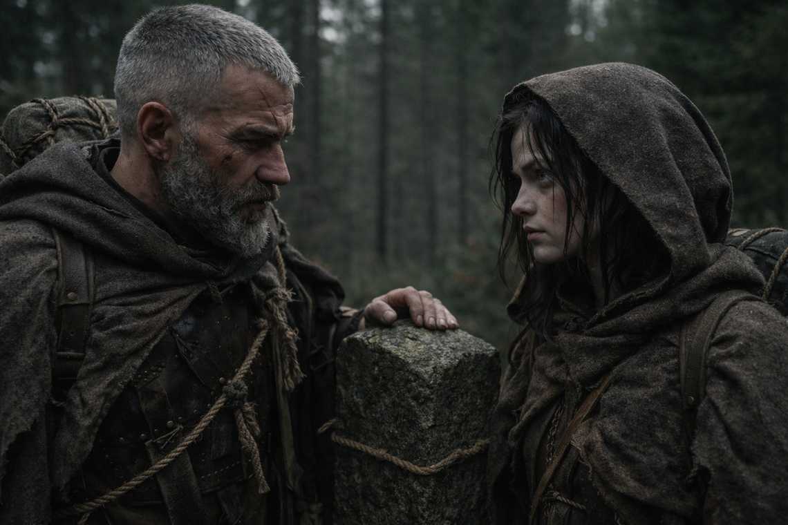 Aldric and Maris at the border marker