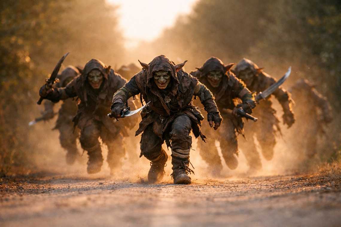 The followers suddenly breaking into a run