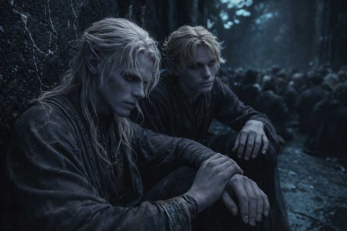 Drusniel and Annariel wait in the obsidian antechamber