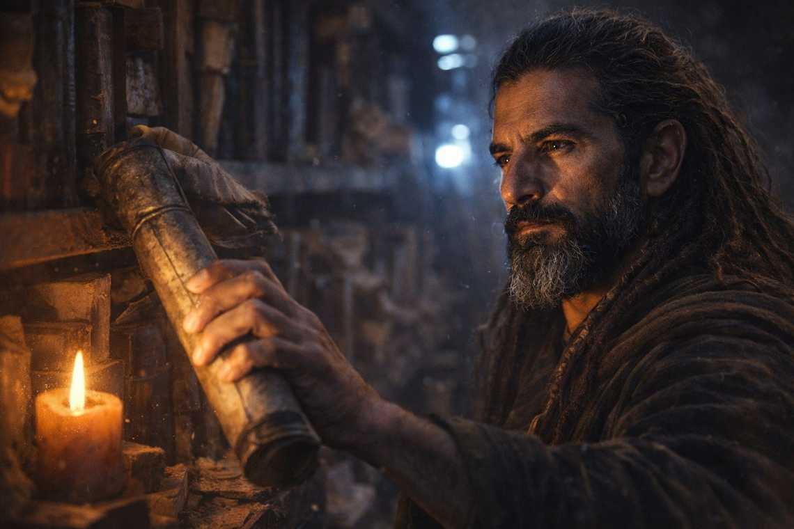 Xandor searching his library